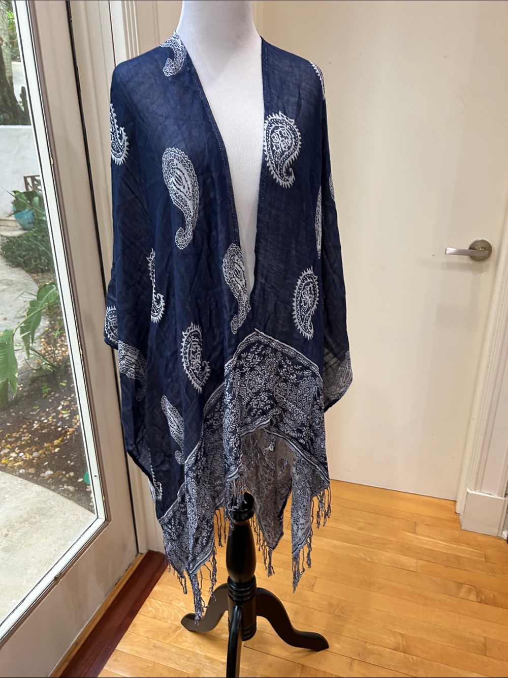 Unbranded Navy Paisley Fringe Shawl Wrap